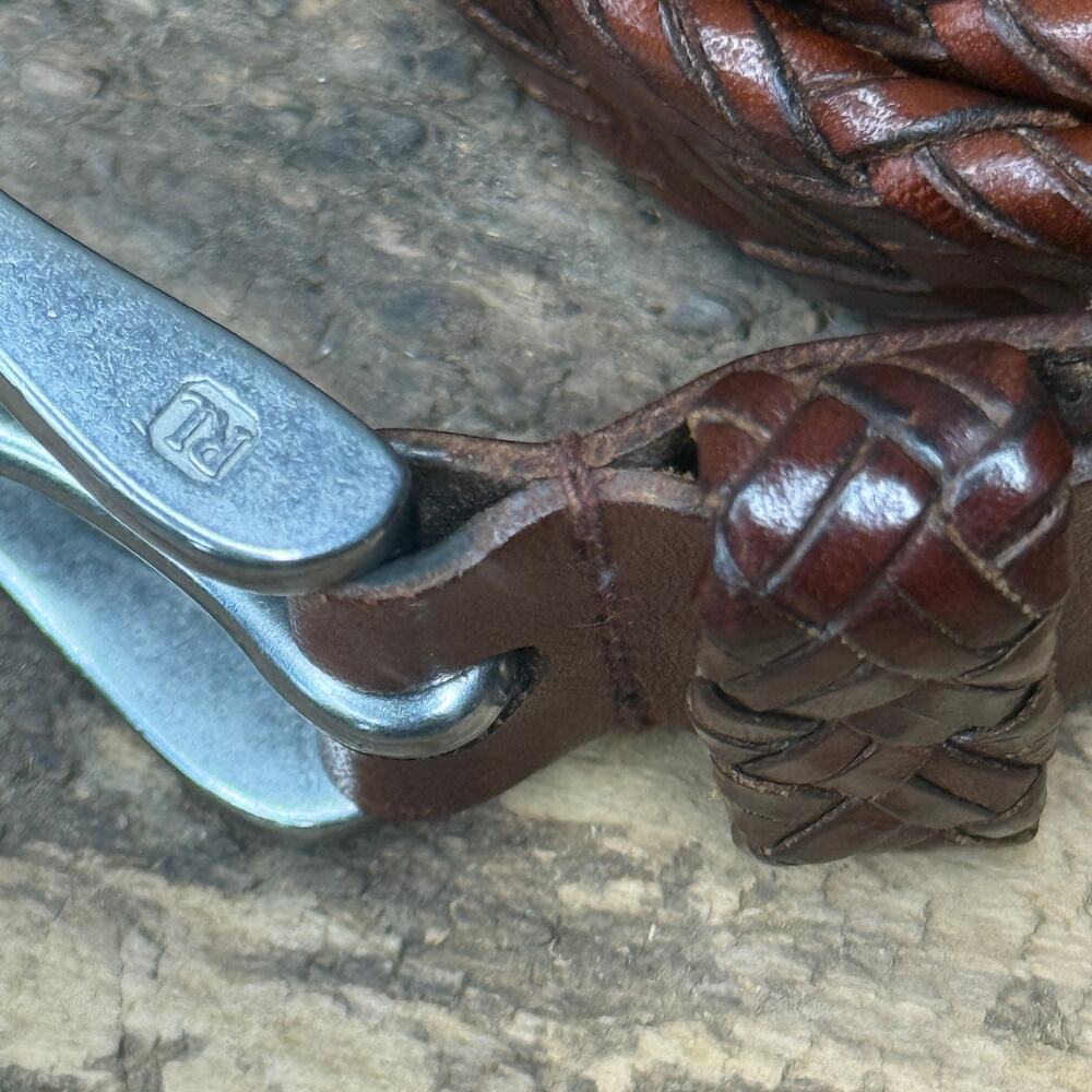 Polo Ralph Lauren Brown Braided Leather Belt Size 42 RL Buckle